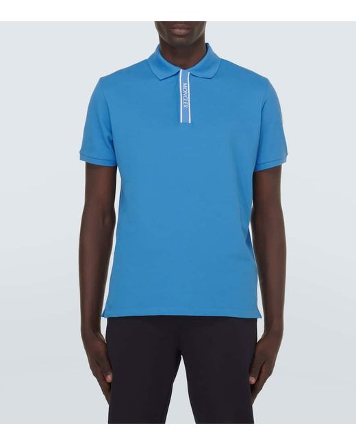 Moncler Blue Logo-appliquéd Grosgrain-trimmed Cotton-piqué Polo Shirt for men