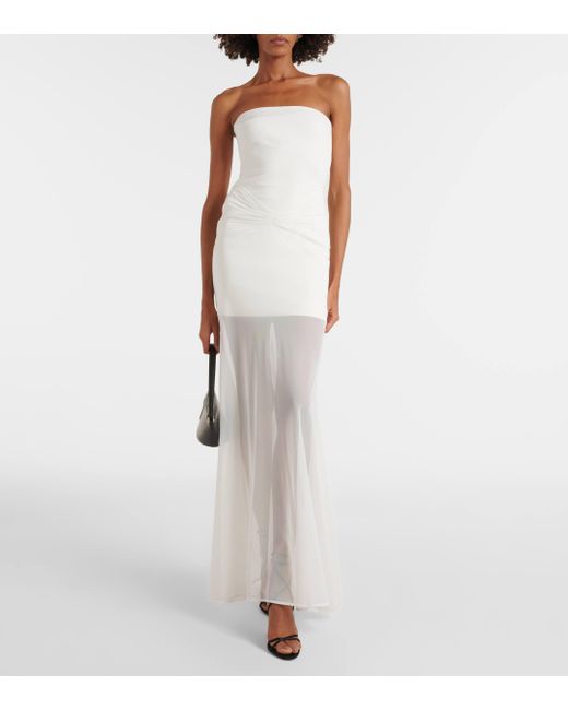 David Koma White Bridal Strapless Gathered Cady Gown