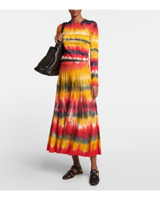 Gabriela Hearst Red Ella Tie-Dye Cashmere And Silk Maxi Skirt
