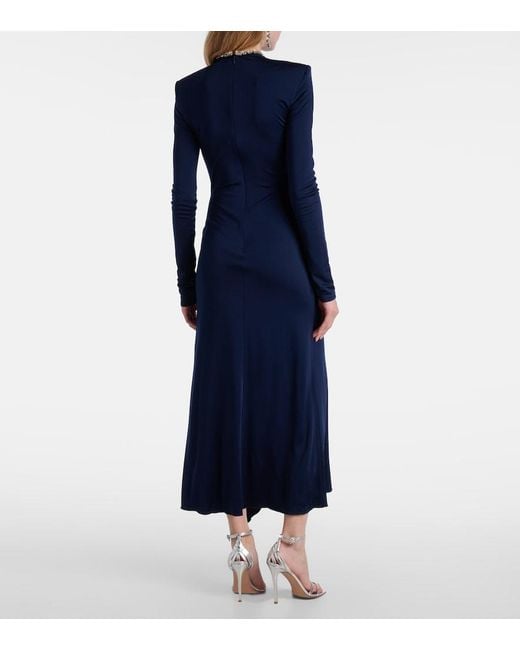 David Koma Blue Crystal-Embellished Gathered Midi Dress