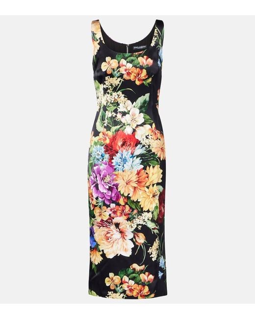 Dolce & Gabbana White Floral Satin Midi Dress