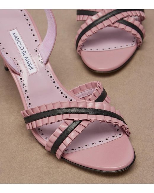 Manolo Blahnik Pink Volusan Leather Slingback Sandals