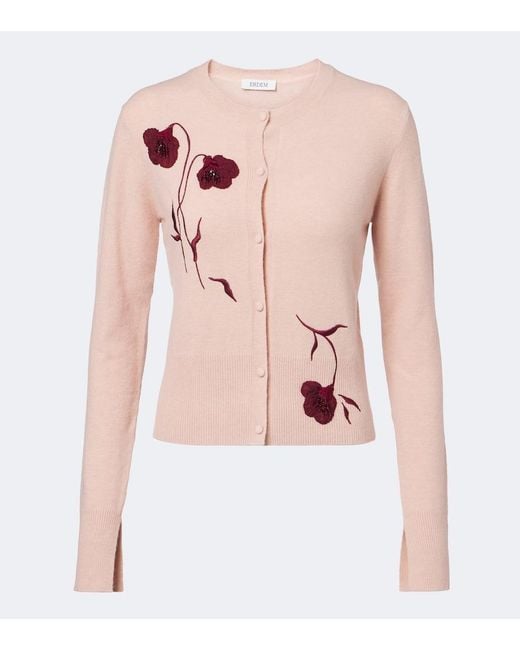 Erdem Pink Floral-Applique Cardigan