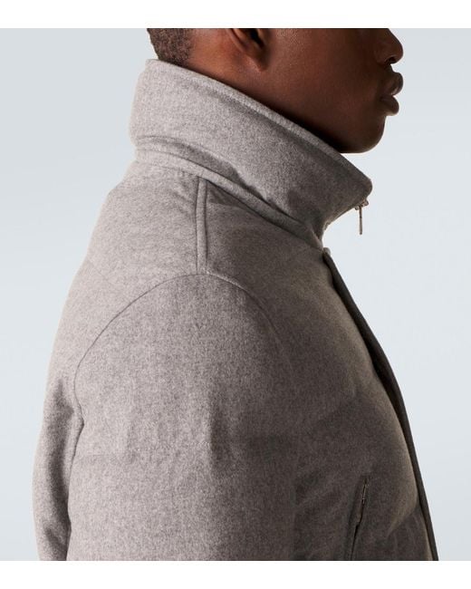 Brunello Cucinelli Gray Wool Flannel Down Jacket for men