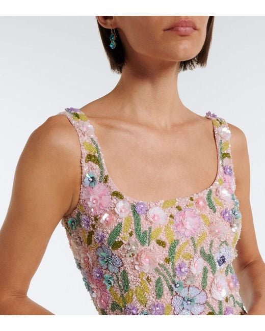 La Fuori Pink Embellished Floral-Applique Gown