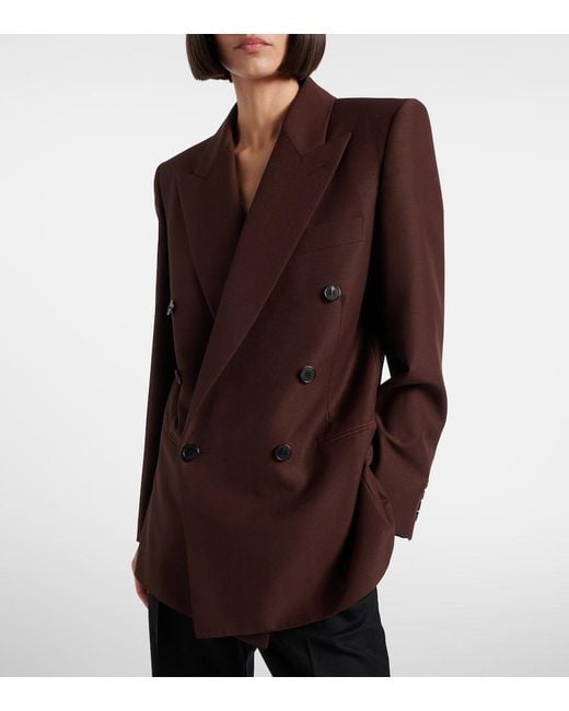 Saint Laurent Brown Double-Breasted Wool And Mohair Blazer