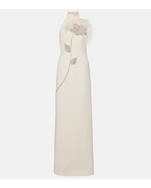 Rebecca Vallance White Starlight Embellished Halterneck Gown