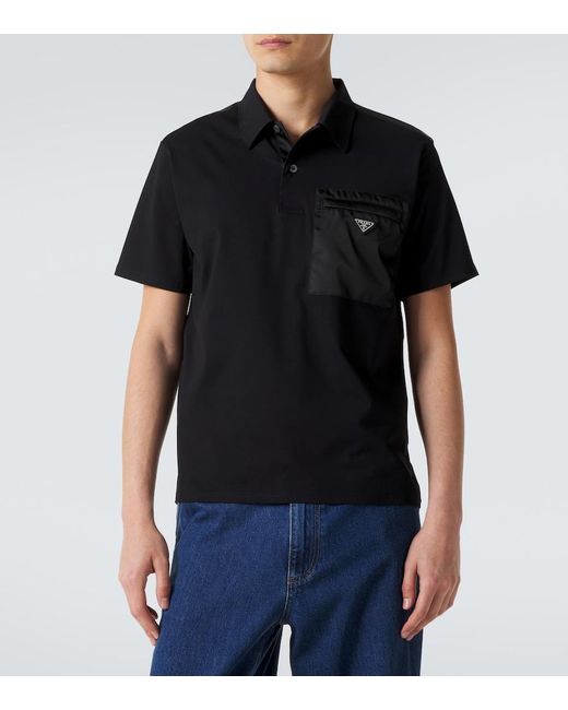 Prada Black Re-Nylon-Trimmed Cotton-Blend Polo Shirt for men