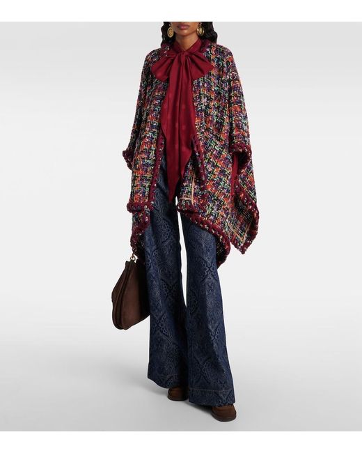 Etro Black Wool, Mohair, And Cotton-Blend Tweed Cape