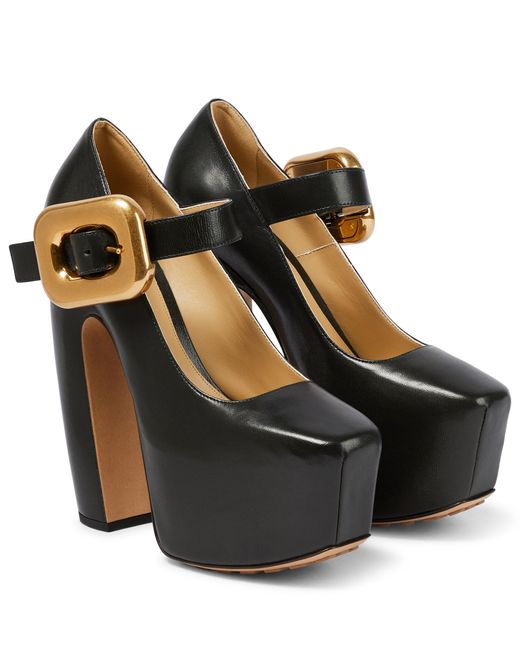 Bottega Veneta Leather Mary Jane Pumps in Black | Lyst