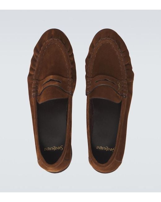 Saint Laurent Brown Le Loafer Cassandre Suede Penny Loafers for men