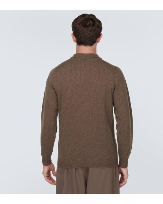 Sunspel Brown Lambswool Long-sleeved Polo Shirt for men