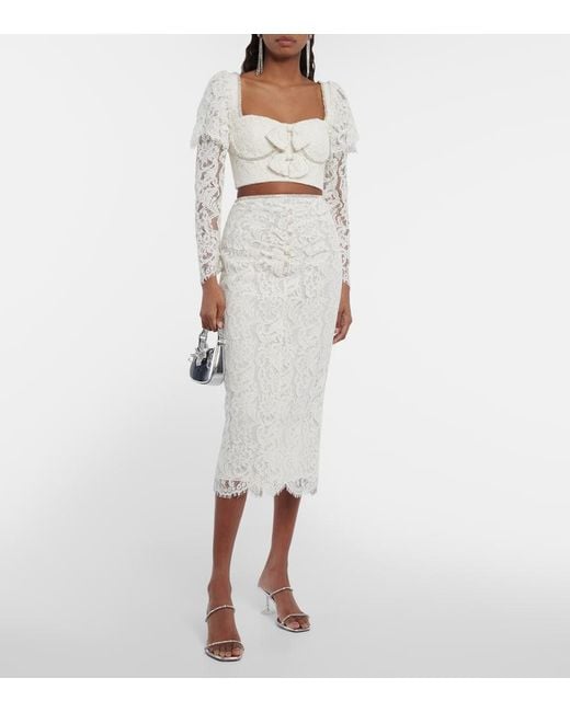 Self-Portrait White Embellished Corded Lace Crop Top