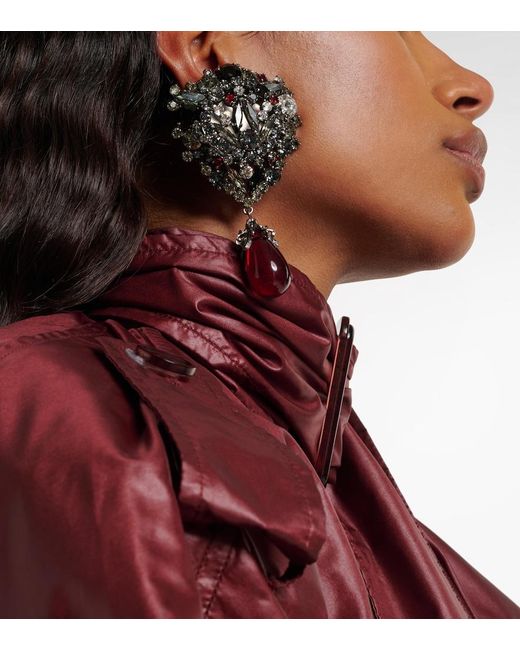 Saint Laurent White Crystal-Embellished Clip-On Earrings