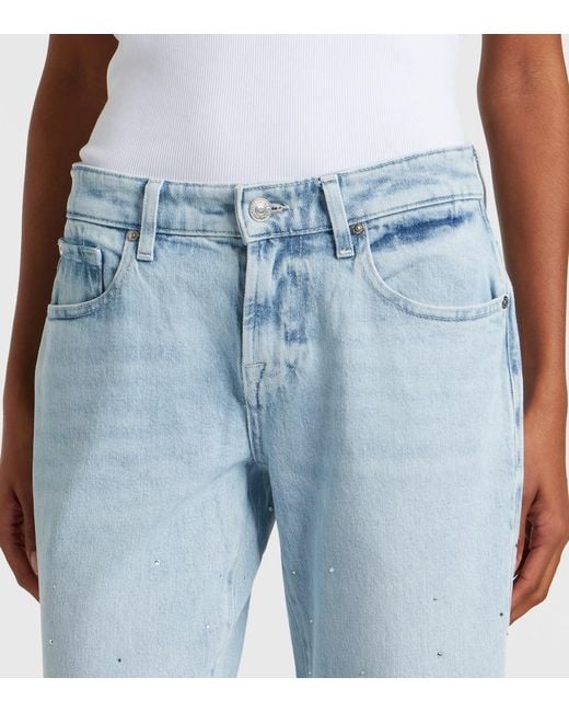 7 For All Mankind Blue Calie Embellished Straight Jeans