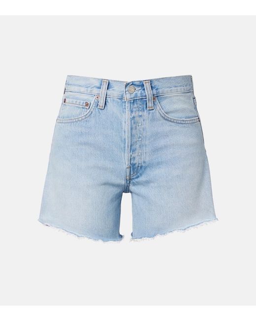 Agolde Blue Parker Long Distressed Denim Shorts
