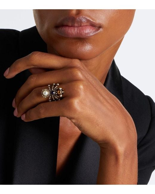 McQueen White Spider Embellished Ring