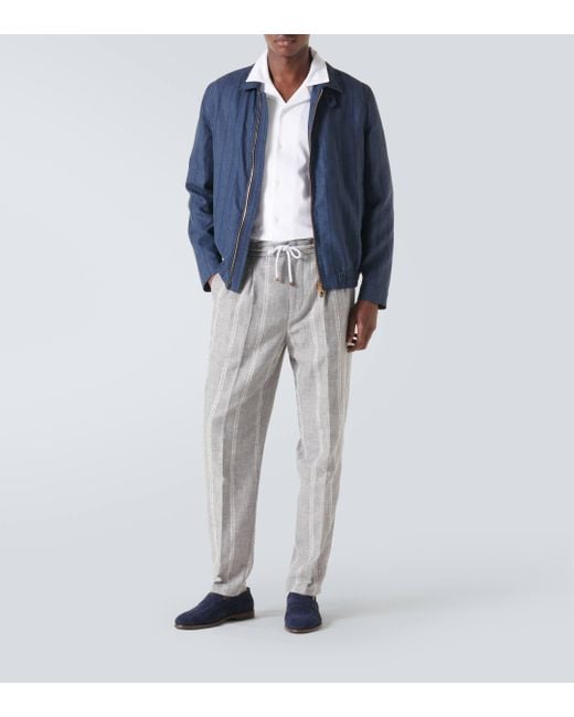 Brunello Cucinelli Gray Linen, Wool And Silk-blend Straight Pants for men