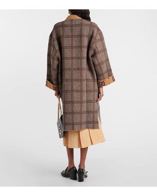 Gucci Brown Reversible Checked Wool Cardigan