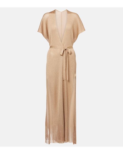 Max Mara Natural Zarelia Fringed Lame Kaftan