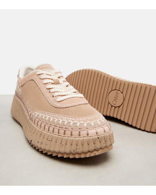 Chloé Pink Nama Suede Platform Sneakers