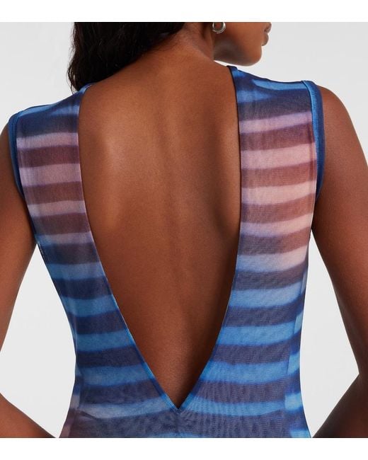 Jean Paul Gaultier Blue Air Striped Tulle Maxi Dress