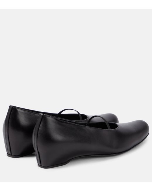The Row Black Marion Leather Ballet Flats