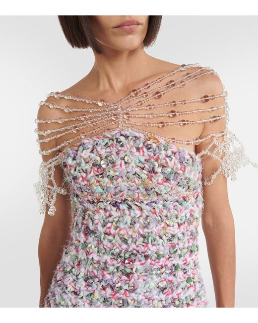 SUSAN FANG White Beaded Crochet Minidress