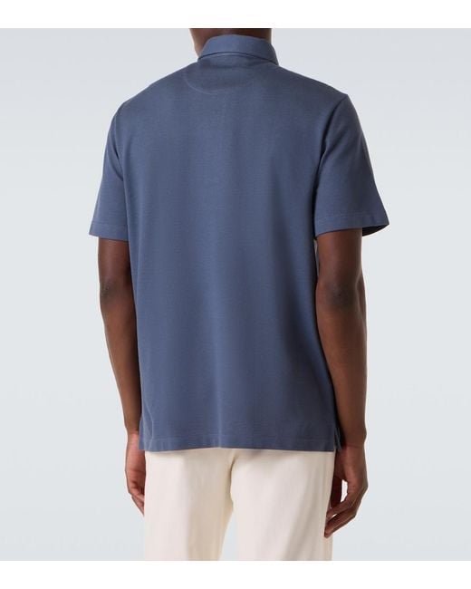 Brioni Blue Cotton Pique Polo Shirt for men