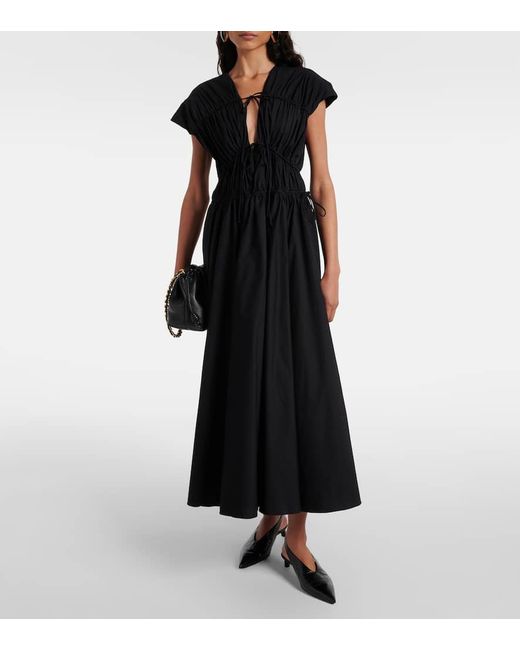 TOVE Black Ceres Gathered Cotton Midi Dress