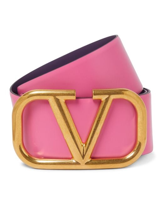 Valentino Garavani Vlogo Reversible Leather Belt in Pink - Lyst