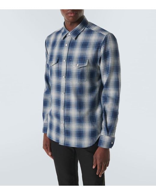 Tom Ford Blue Checked Cotton Western Shirt for men