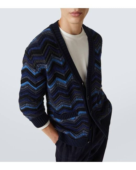 Missoni Blue Zigzag Wool-Blend Cardigan for men