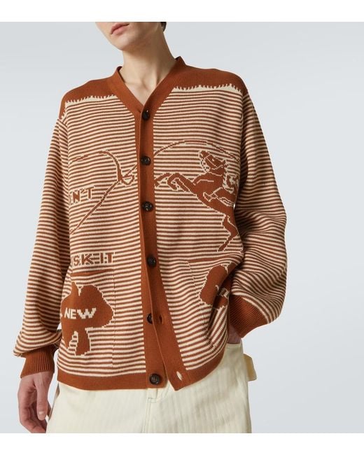 Bode Brown Buckaroo Striped Cotton Cardigan for men