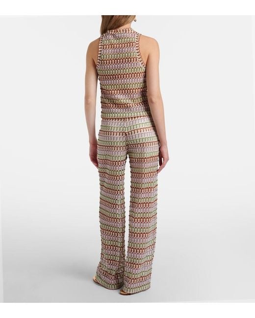 Veronica Beard Natural Fatima Crochet Wide-Leg Pants