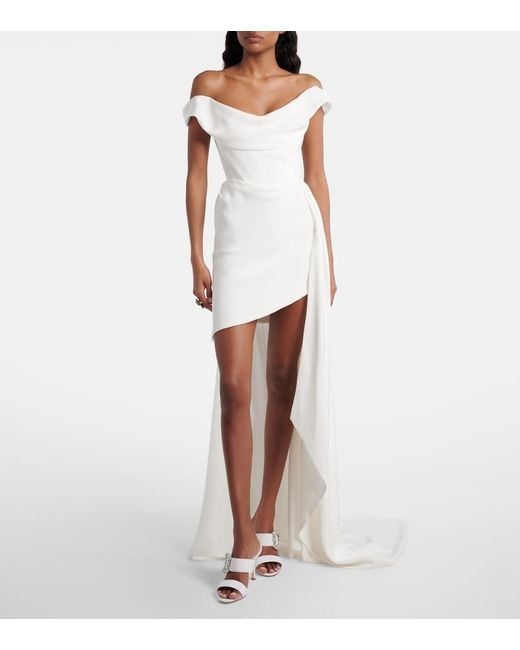 Manolo Blahnik White Gable Jewel Crepe De Chine Mules