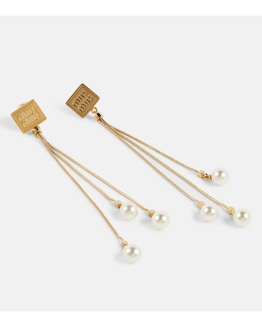 Miu Miu White Faux Pearl And Brass Earrings