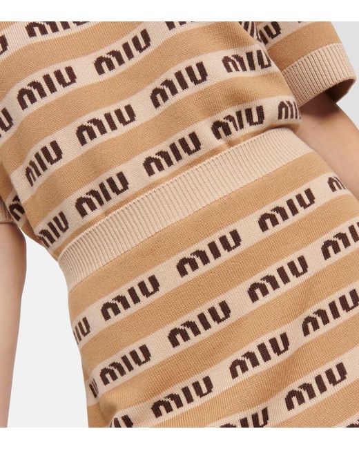 Miu Miu Natural Logo Intarsia Virgin Wool Miniskirt