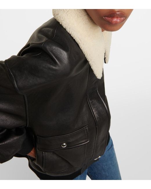 Khaite Black Shellar Shearling-Trimmed Leather Jacket