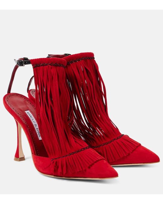 Manolo Blahnik Red Fiki 105 Suede Pumps