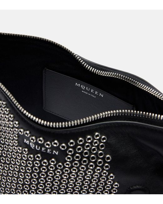 McQueen Black Manta Embellished Leather Clutch