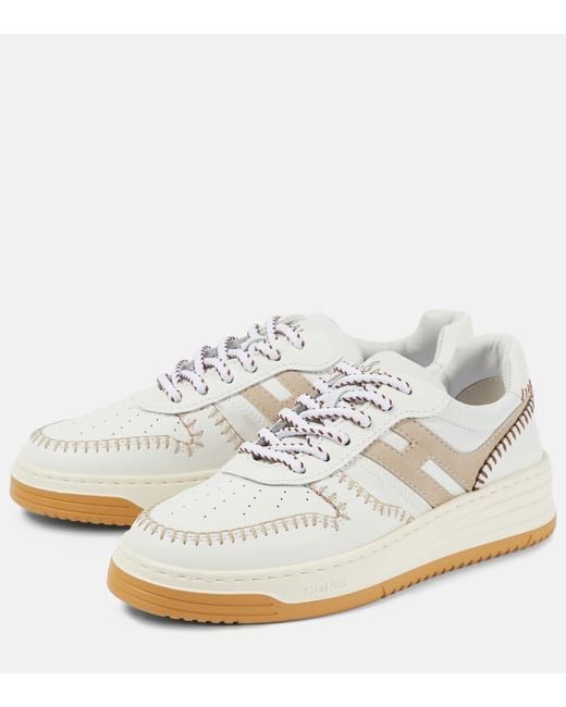 Hogan White H630 Embroidered Leather Sneakers