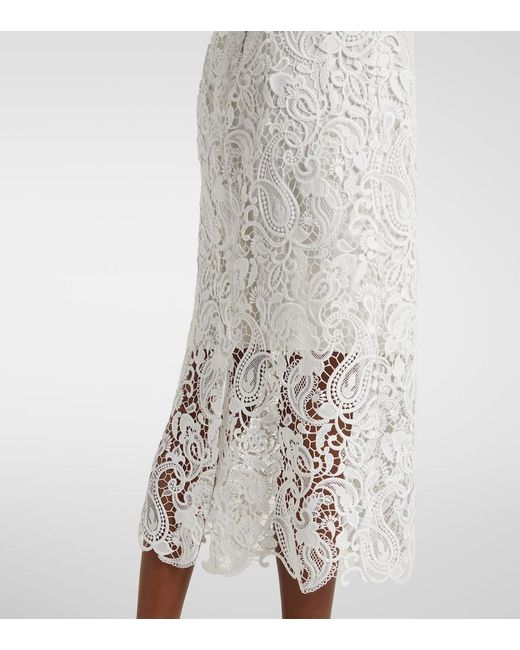 Monique Lhuillier White Lace Midi Dress