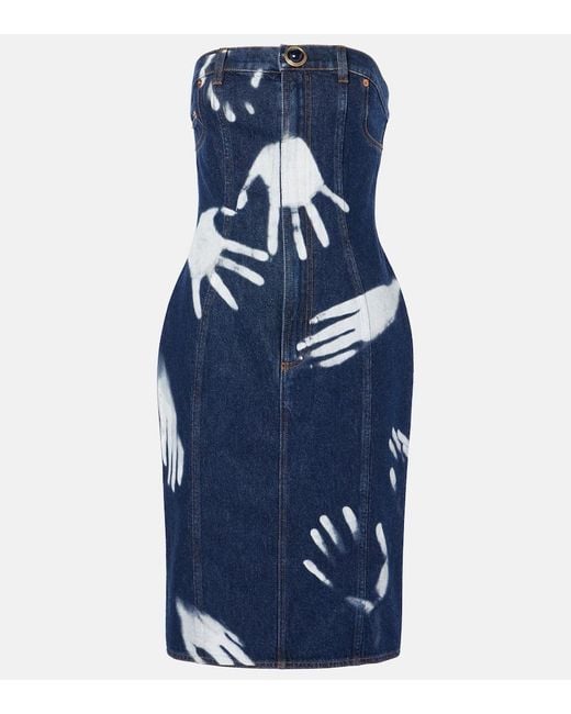 Abito Midi Di Jeans Con Stampa di Area in Blue