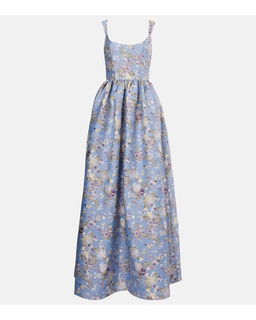 Markarian Blue Floral Jacquard Gown