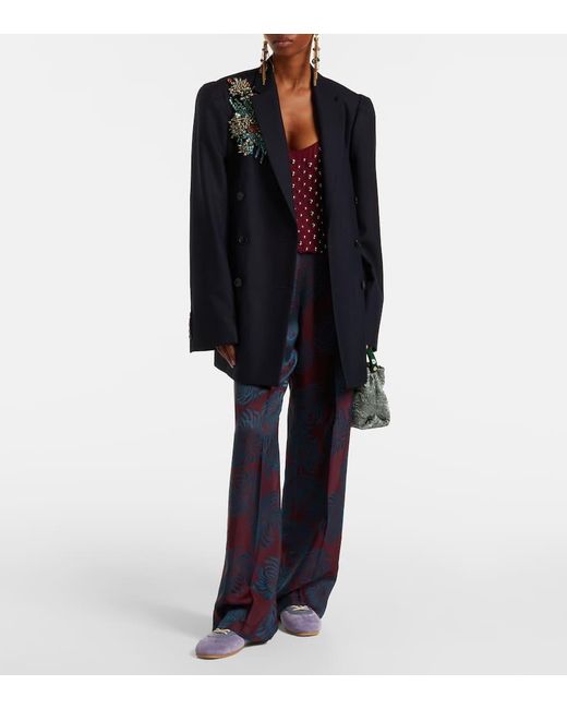 Dries Van Noten Blue Sneakers Aus Veloursleder Mit Leder
