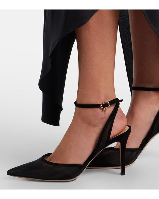 Gianvito Rossi Black Dorotea Suede-Trimmed Slingback Pumps