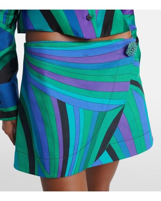 Emilio Pucci Blue Iride Cotton-Blend Wrap Skirt