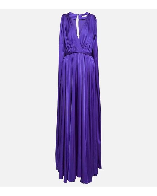 Safiyaa Purple Bridal Chiffon Cape Gown