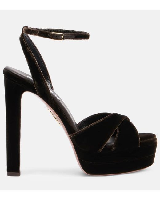 Aquazzura Black Plateausandalen Divine 130 Aus Samt
